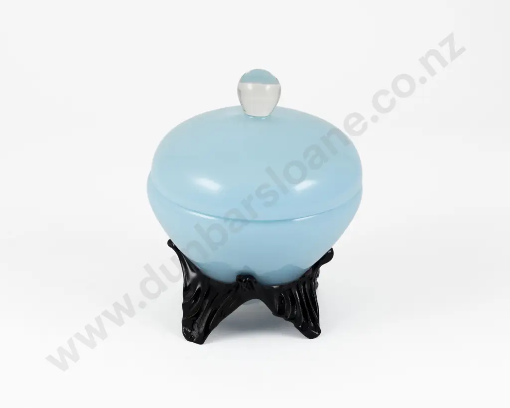 Vintage Blue Opaline Glass Dressing Table Powder Jar Image 1++