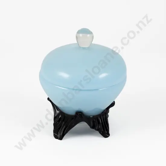 Vintage Blue Opaline Glass Dressing Table Powder Jar