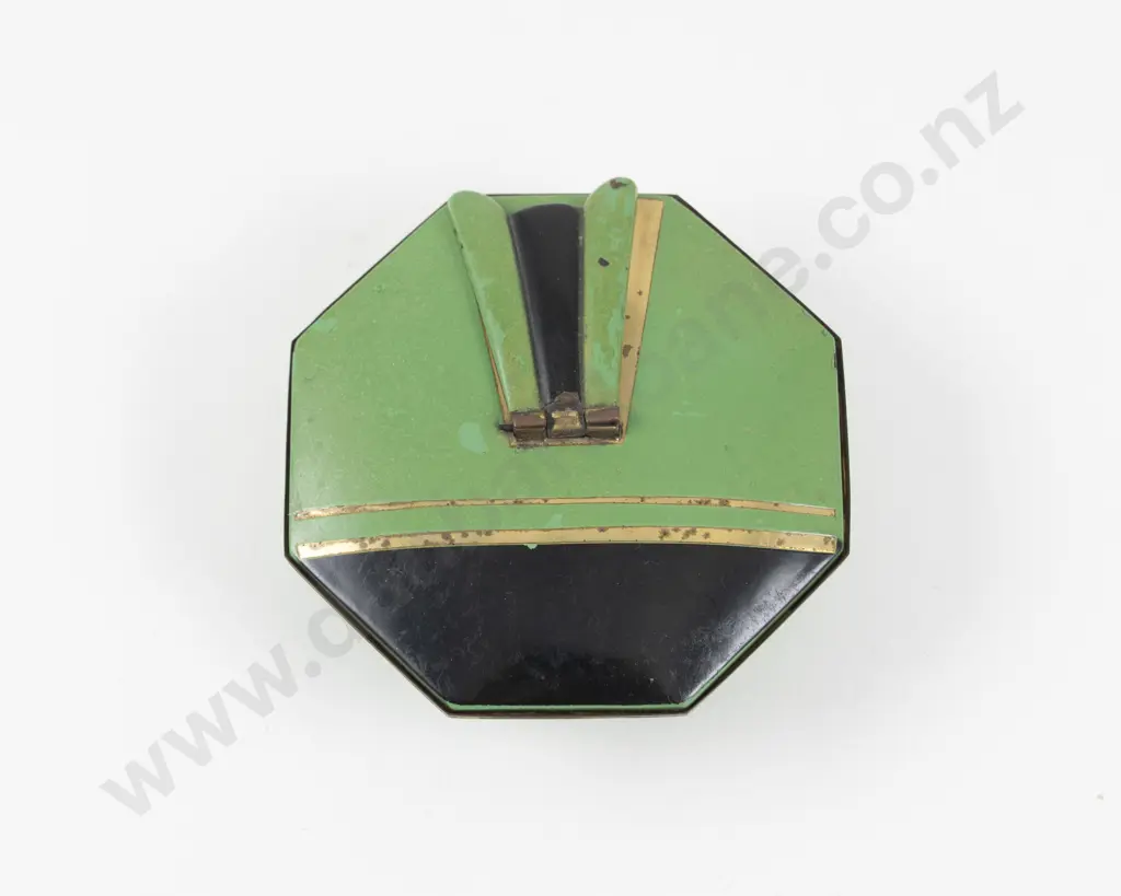 Art Deco Octagonal Enamel Dressing Table Powder Vanity Box Image 1++