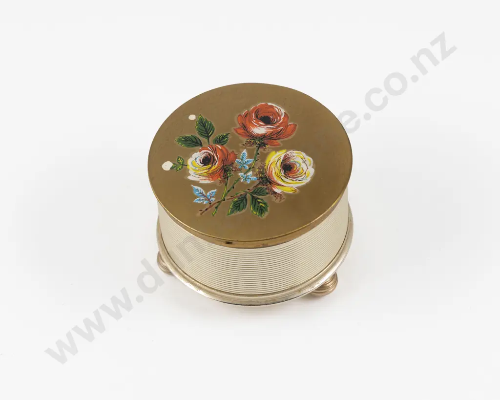 1940 - 1950s Reuge Swiss Musical Floral Dressing Table Powder Box Image 1++