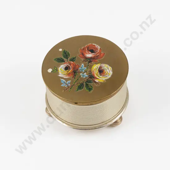 1940 - 1950s Reuge Swiss Musical Floral Dressing Table Powder Box
