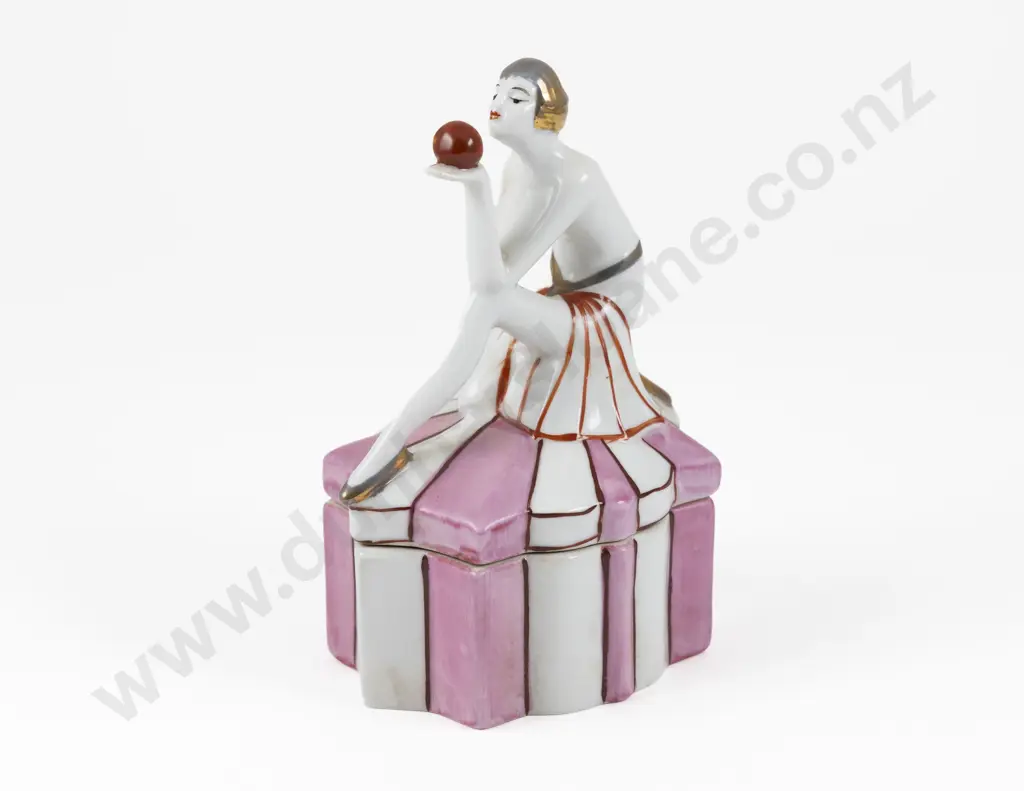 Art Deco German Porcelain Flapper Dressing Table Powder Box Image 1++