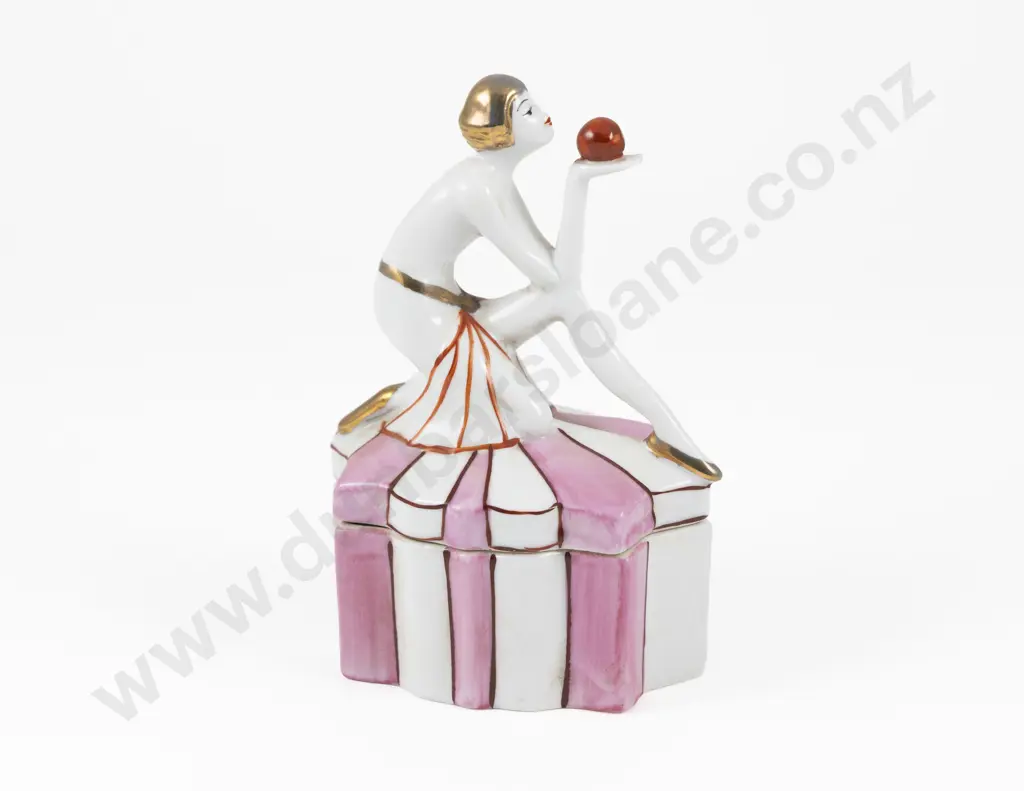 Art Deco German Porcelain Flapper Dressing Table Powder Box Image 1++
