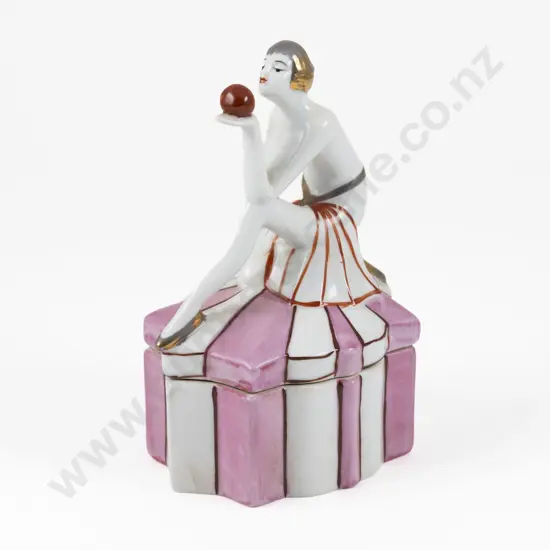 Art Deco German Porcelain Flapper Dressing Table Powder Box