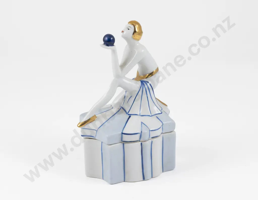Art Deco German Porcelain Flapper Dressing Table Powder Box Image 1++