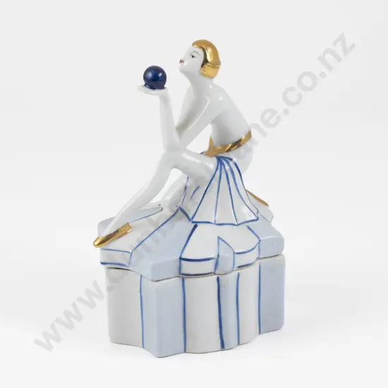 Art Deco German Porcelain Flapper Dressing Table Powder Box
