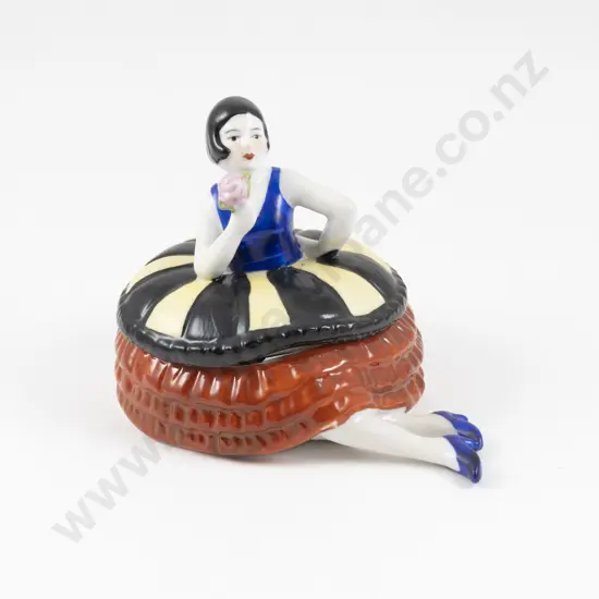 Art Deco German Porcelain Figural Half Doll Dressing Table Powder Box