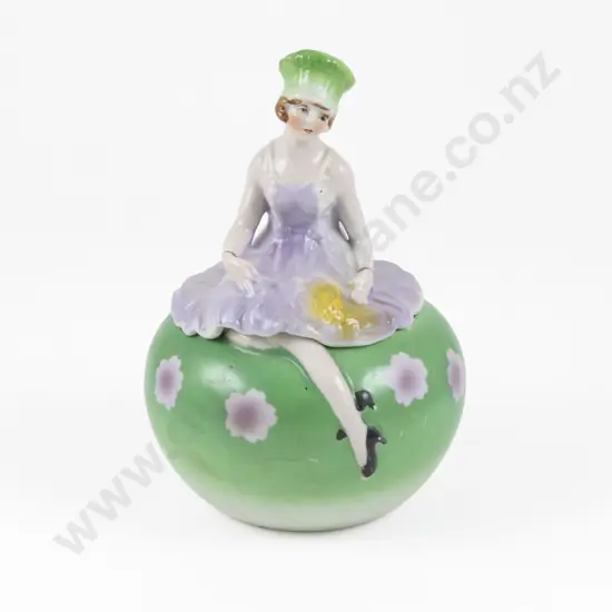 Art Deco German Porcelain Flapper Dressing Table Powder Box