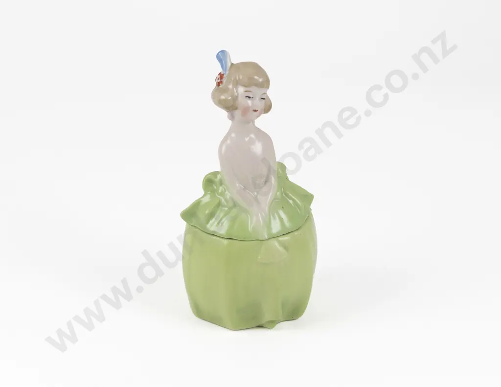 Art Deco German Porcelain Figural Dressing Table Powder Box Image 1++