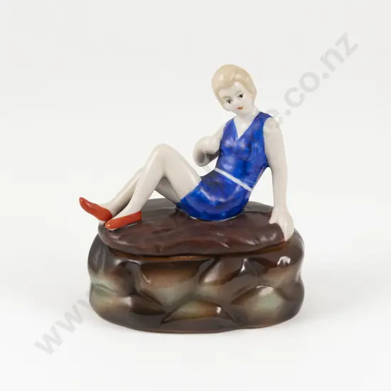 Art Deco German Porcelain Flapper Dressing Table Powder Box