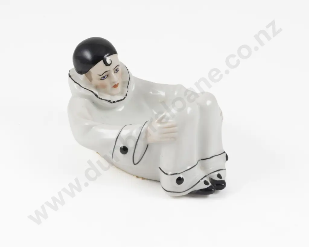 Art Deco German Porcelain Pierrot Dressing Table Powder Box Image 1++