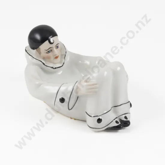 Art Deco German Porcelain Pierrot Dressing Table Powder Box