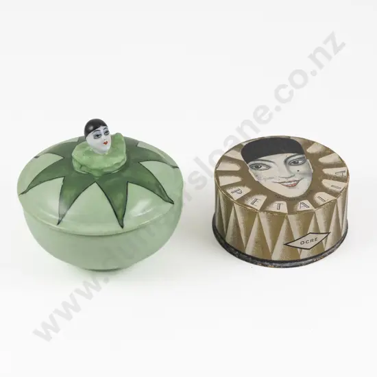 Art Deco German Porcelain Pierrot Dressing Table Powder Box