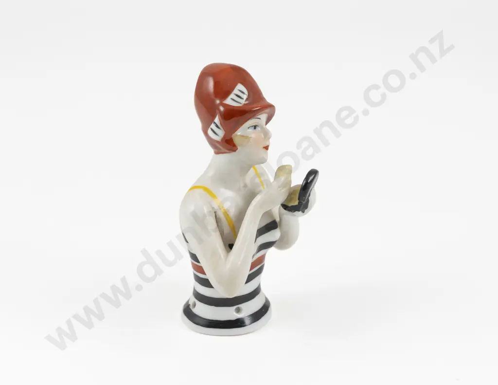 Art Deco German Porcelain Flapper Powder Box Lid Image 1++