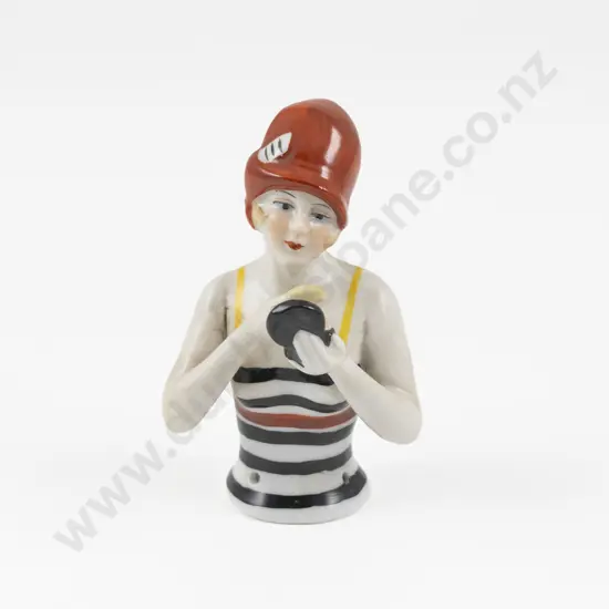 Art Deco German Porcelain Flapper Powder Box Lid