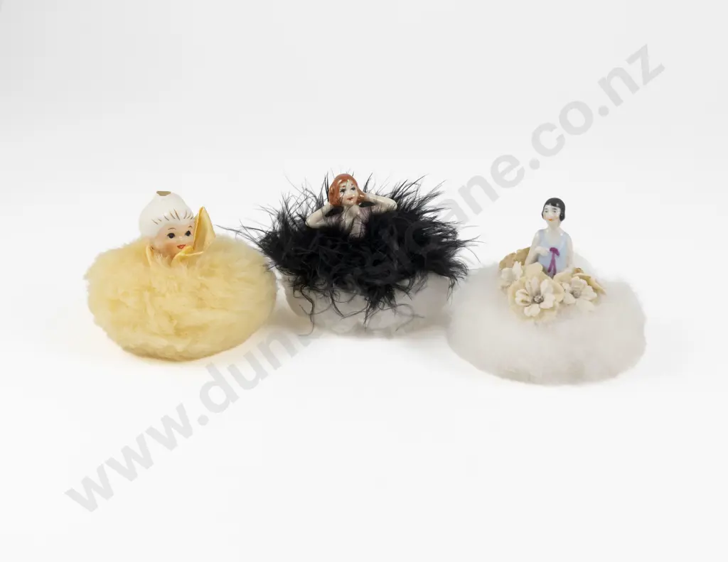 Three Art Deco Half Doll Powder Puffs Image 1++