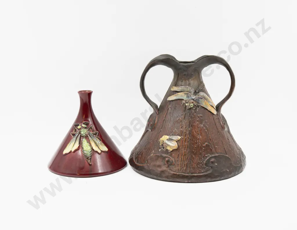 Two Bretby Vases with Applied Insect Decoration - Tallest 22cm H Image 1++