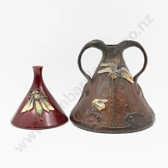 Two Bretby Vases with Applied Insect Decoration - Tallest 22cm H