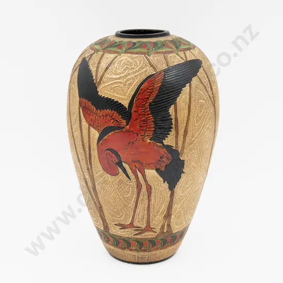 Large Bretby Vase with Incised Bird Decoration 32cm H