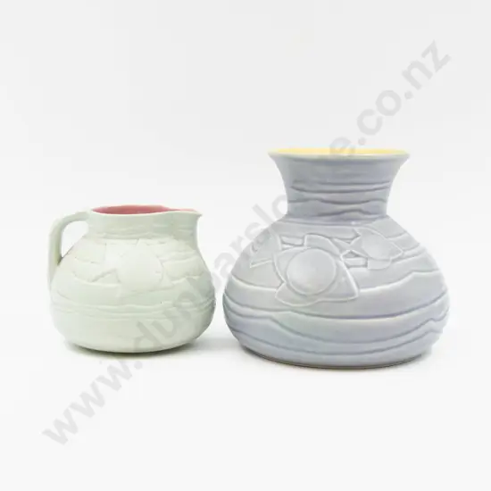 Bretby Jug & Vase With Moulded Fish Decorations Tallest 16cm H