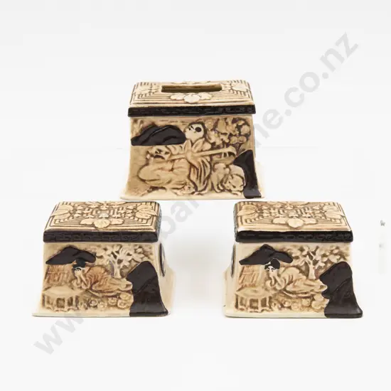 Set of Three Bretby Dressing Table Lidded Boxes Largest 7.5cm L