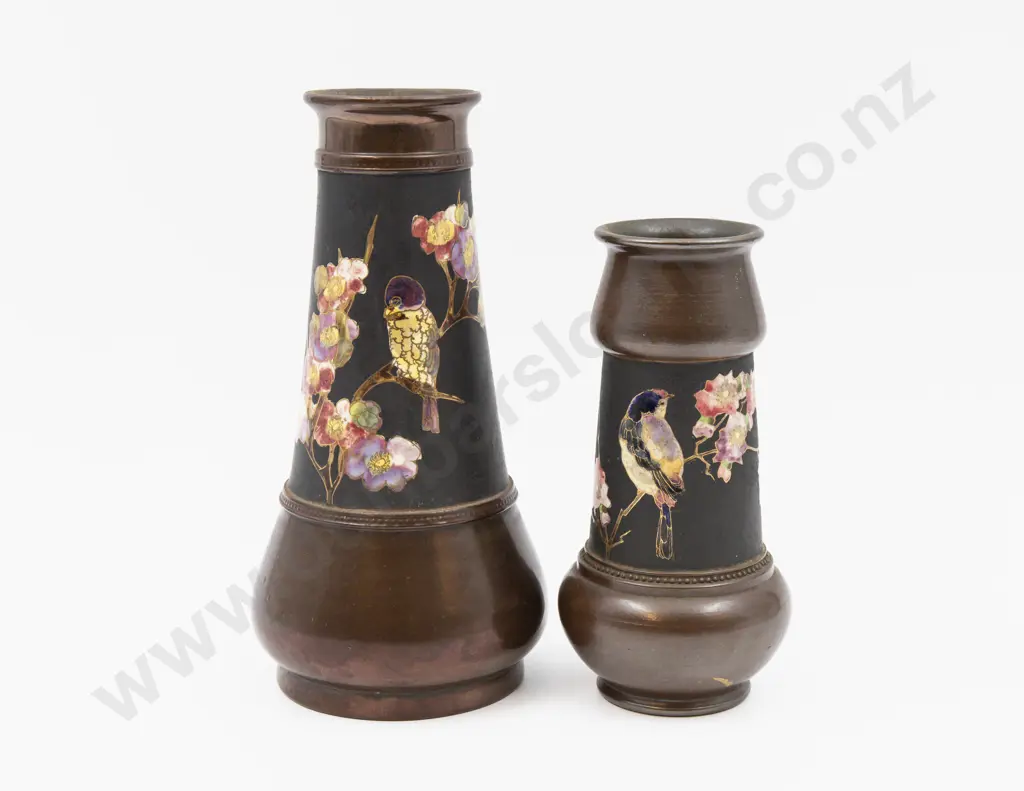 Two Bretby Bird & Blossom Decorated Vases Tallest 23.5cm H Image 1++