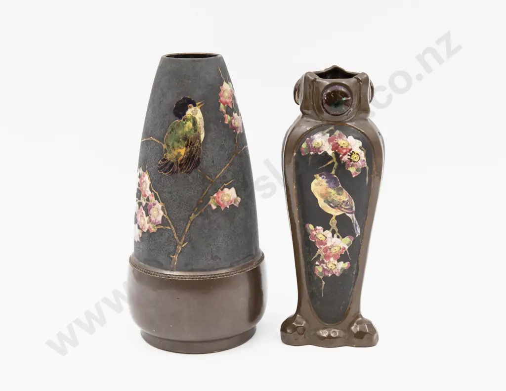 Two Bretby Bird & Blossom Decorated Vases Tallest 23.5cm H Image 1++