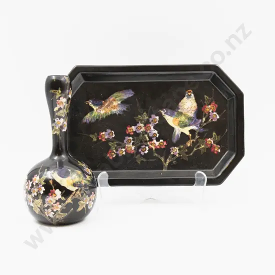 Two Bretby Bird & Blossom Decorated Vase & Platter 32cm L