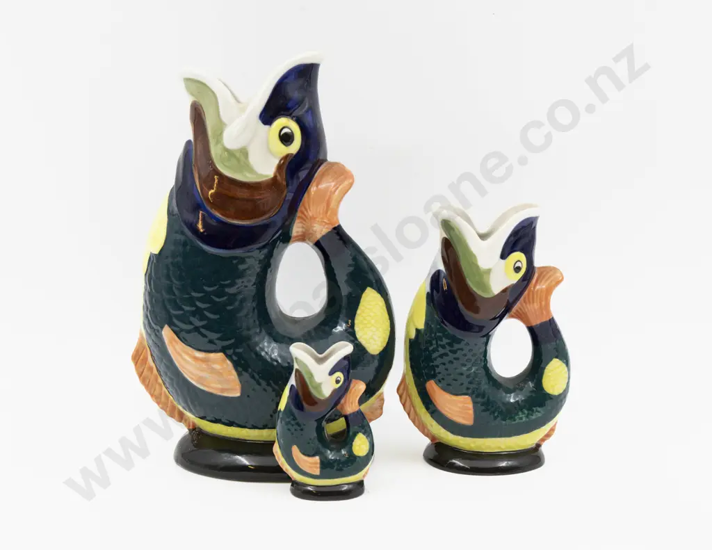 Set of Three Bretby Graduated Fish Form Jugs Tallest 27cm H Image 1++