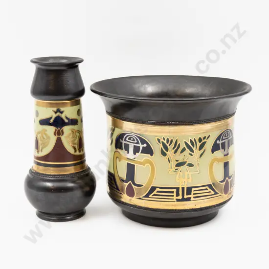 Bretby Vase & Planter With Stylised Decoration Tallest 18.5cm H