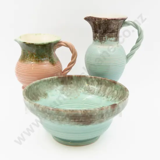 Two Bretby Hand Made Jugs & Bowl