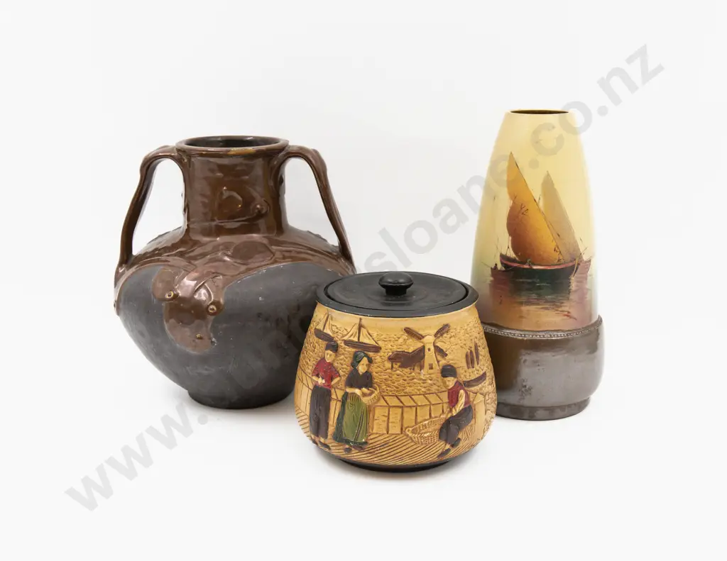 Two Bretby Vases & Lidded Canister Image 1++