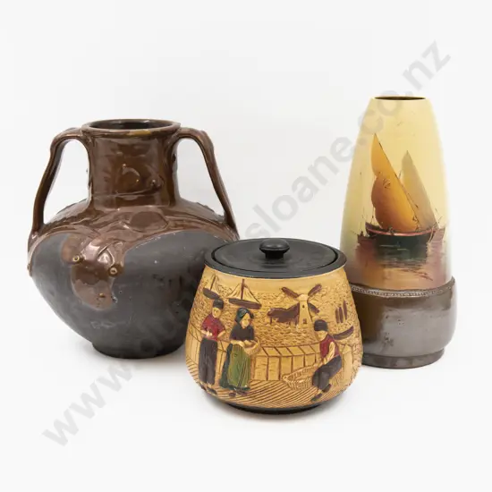 Two Bretby Vases & Lidded Canister
