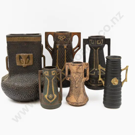 Six Assorted Clanta Vases Tallest 28cm H