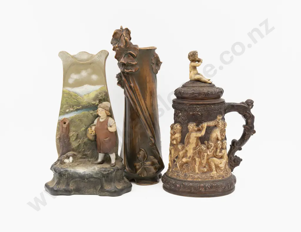 Two Decorative Vases & Lidded Tankard Tallest 36cm H Image 1++