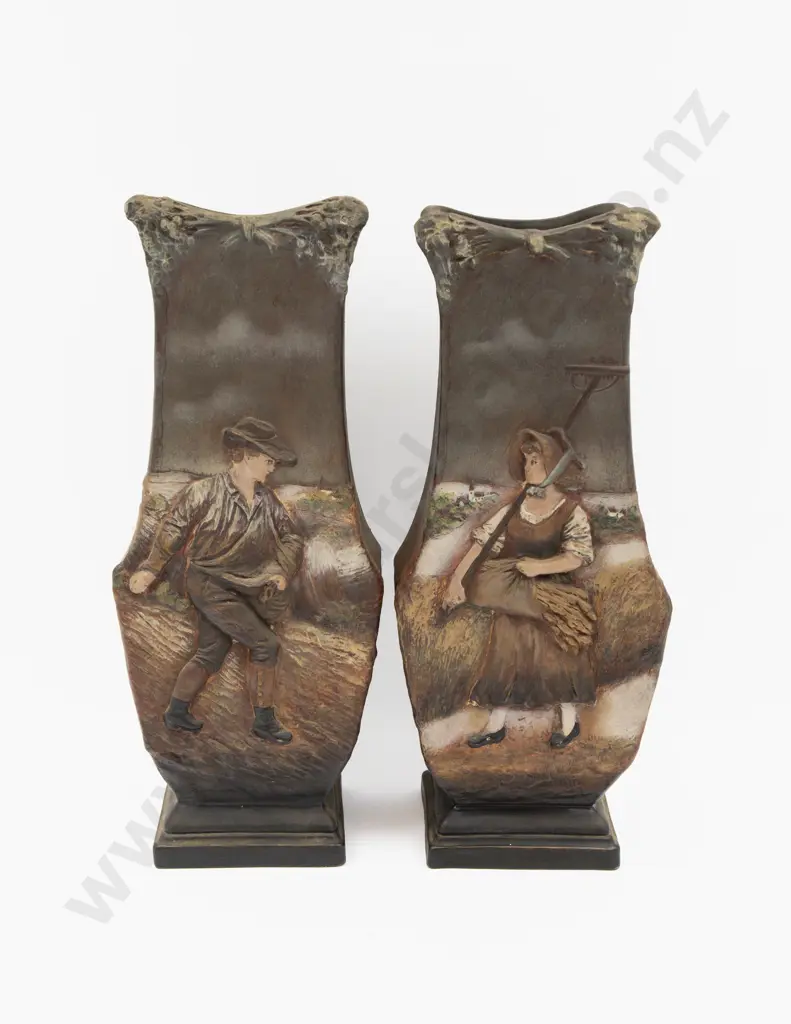 Pair Figural Decorated Mantel Vases 41.5cm H Image 1++
