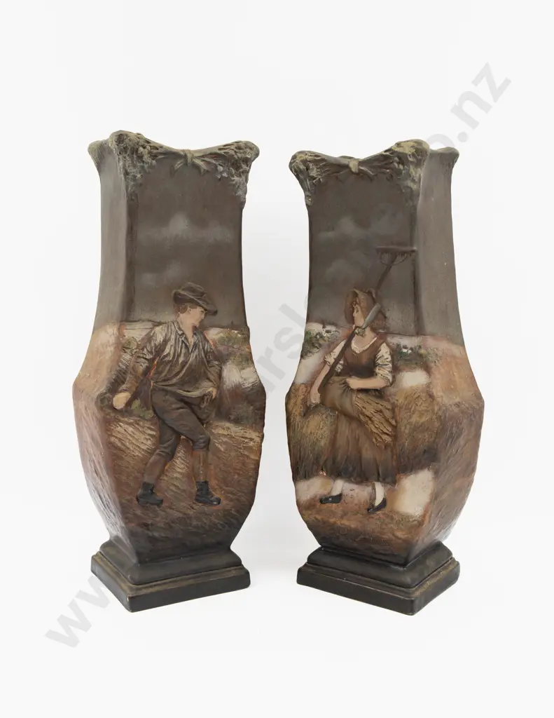 Pair Figural Decorated Mantel Vases 41.5cm H Image 1++