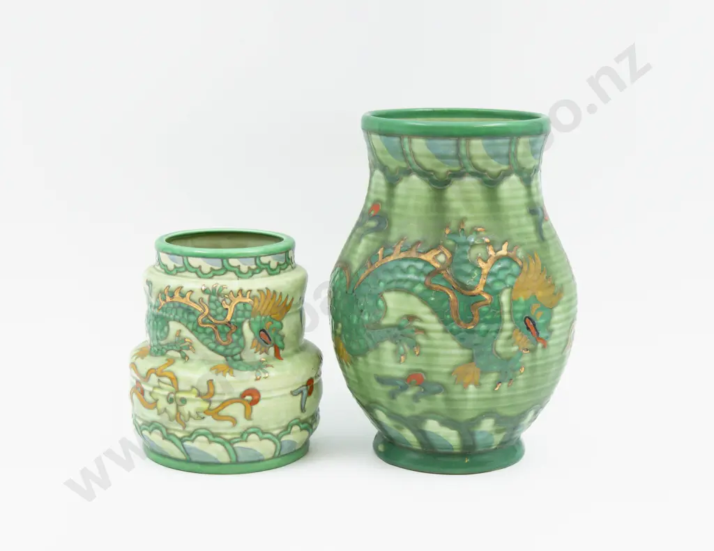 Two Charlotte Rhead Dragon Decorated Vases Tallest 21.5cm Image 1++