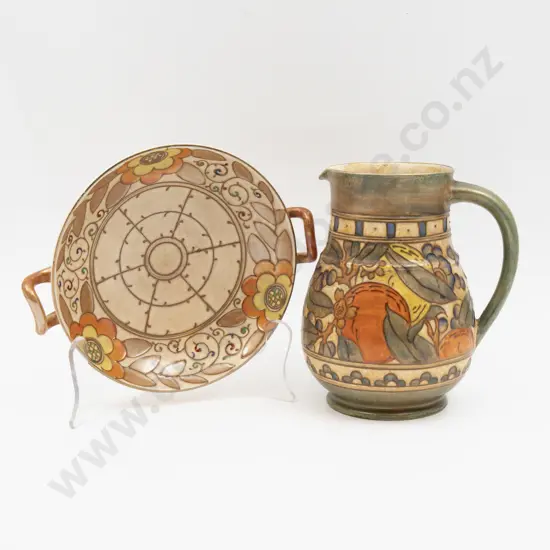 Charlotte Rhead Jug 18.5cm H & Shallow Footed Bowl