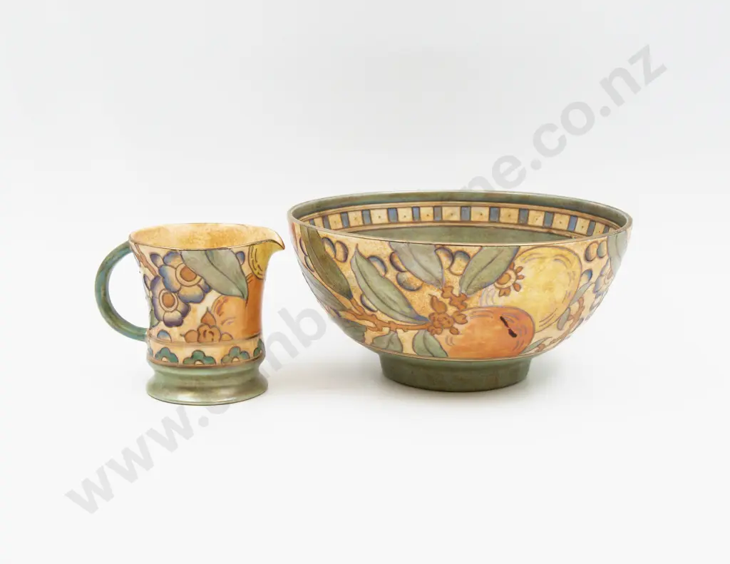 Charlotte Rhead Bowl 22cm Dia & Milk Jug Image 1++