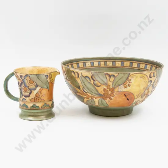 Charlotte Rhead Bowl 22cm Dia & Milk Jug