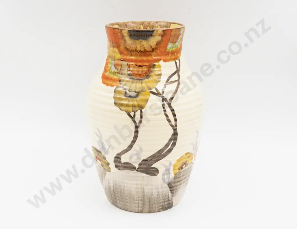 Clarice Cliff Bizarre Hand Painted 'Rhodanthe' Pattern Lotus Vase 29.5cm H Image 1++