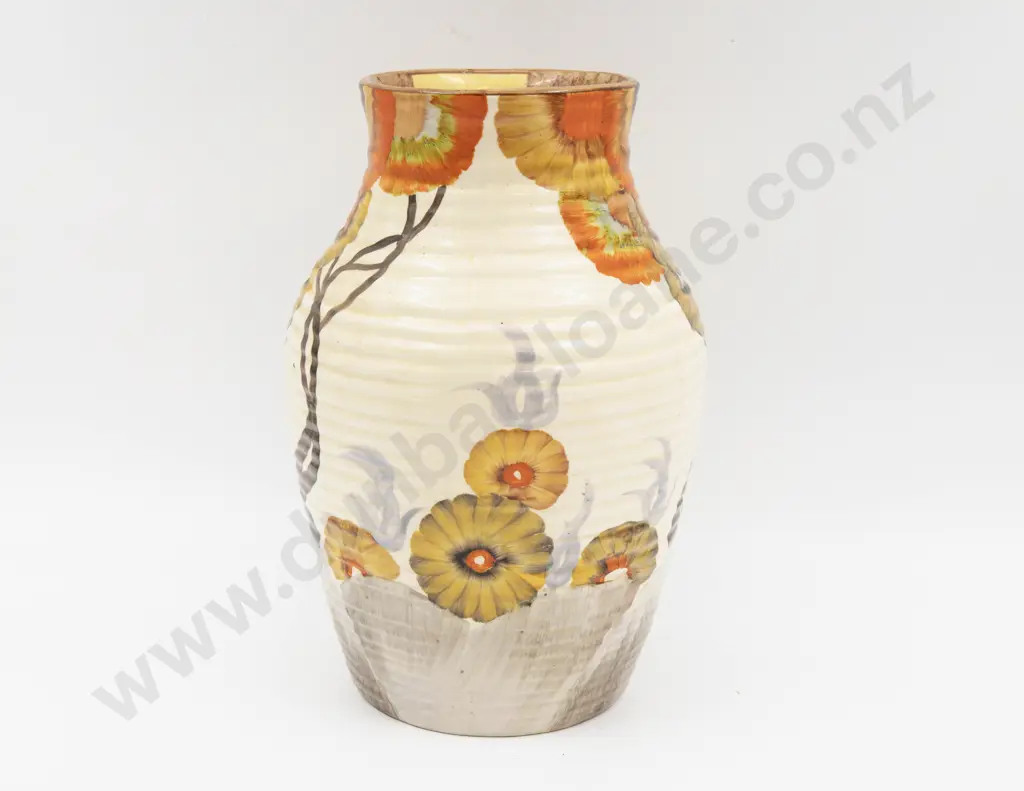 Clarice Cliff Bizarre Hand Painted 'Rhodanthe' Pattern Lotus Vase 29.5cm H Image 1++