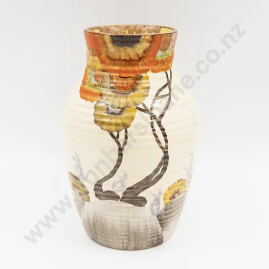 Clarice Cliff Bizarre Hand Painted 'Rhodanthe' Pattern Lotus Vase 29.5cm H