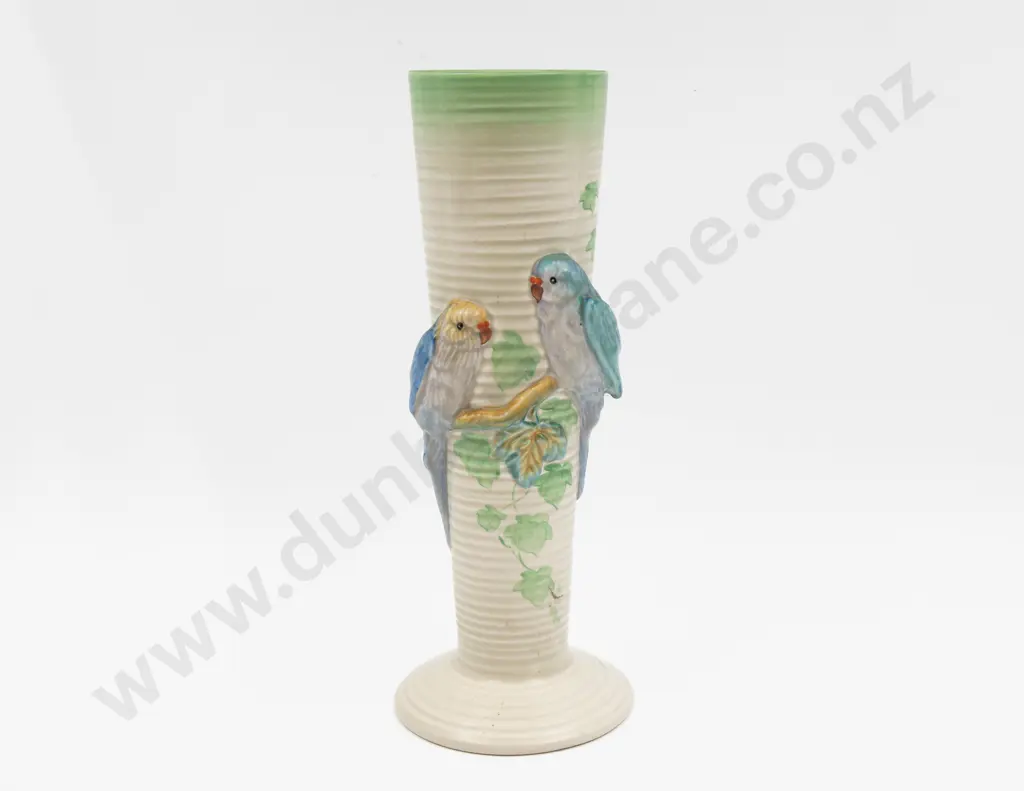 Clarice Cliff Tapering Footed Vase With Budgerigar Decoration 32cm H Image 1++