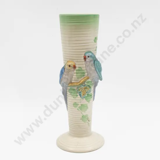 Clarice Cliff Tapering Footed Vase With Budgerigar Decoration 32cm H