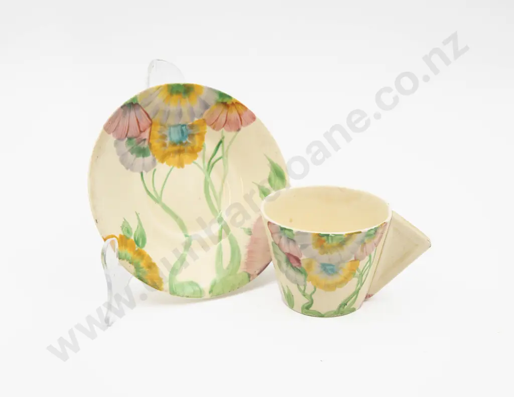 Clarice Cliff Bizarre Hand Painted 'Viscaria' Pattern Demi Tasse Cup & Saucer 6cm H Image 1++