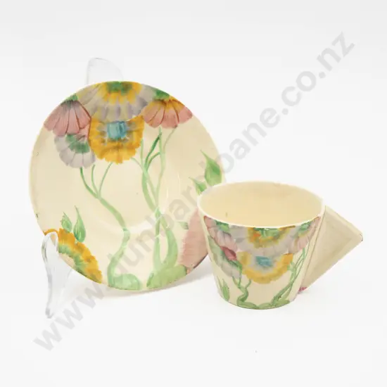 Clarice Cliff Bizarre Hand Painted 'Viscaria' Pattern Demi Tasse Cup & Saucer 6cm H