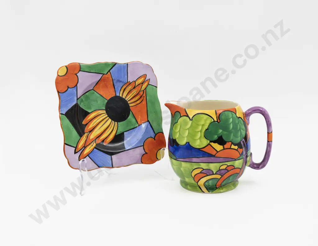 Grimwades Hand-Painted "Delhi" Pattern Jug 11cm H & "Madras" Pattern Plate Image 1++