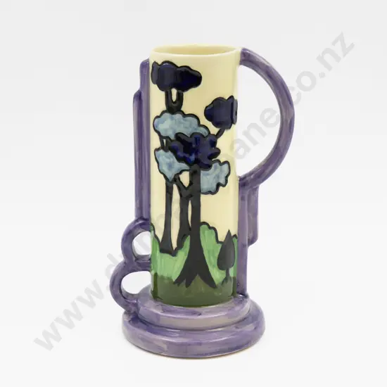 Crown Devon Art Deco Tube Lined Handled Vase 21cm H